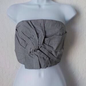 SOCIALITE Strapless Twist Knot Top Gingham Plaid Black White Zip Up Fits Small